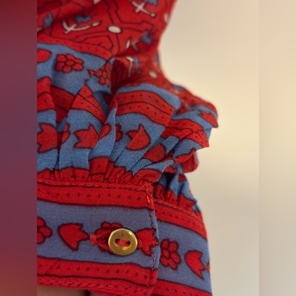 Ulla Johnson Red Blue Floral Paisley Silk Bohemian Blouse Size 0-2 - Picture 7 of 9